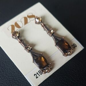 2028 Brown Rhinestone Vintage Look Drop Earrings